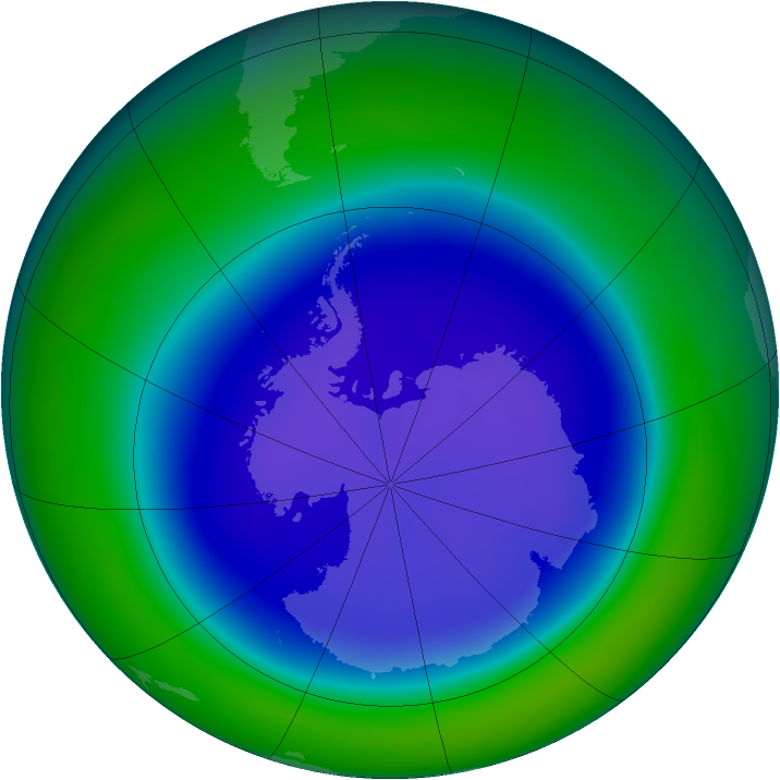 False-color NASA image of the large Antarctic ozone hole in September 2006