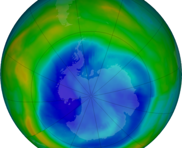 False-color NASA map showing low ozone over Antarctica on August 30, 2026