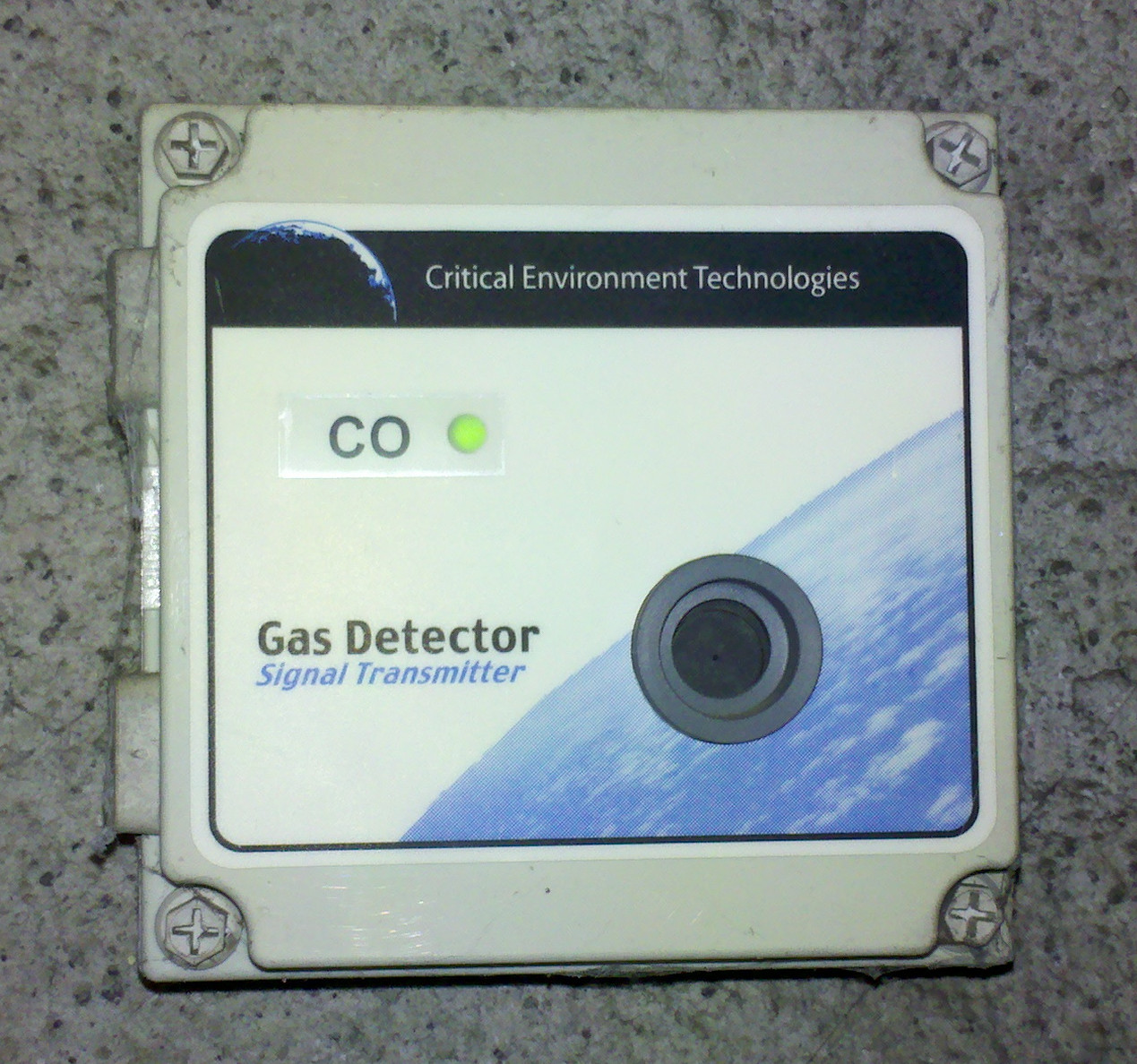 A wall-mounted carbon monoxide alarm used to detect an odorless gas from faulty fuel-burning equipment.