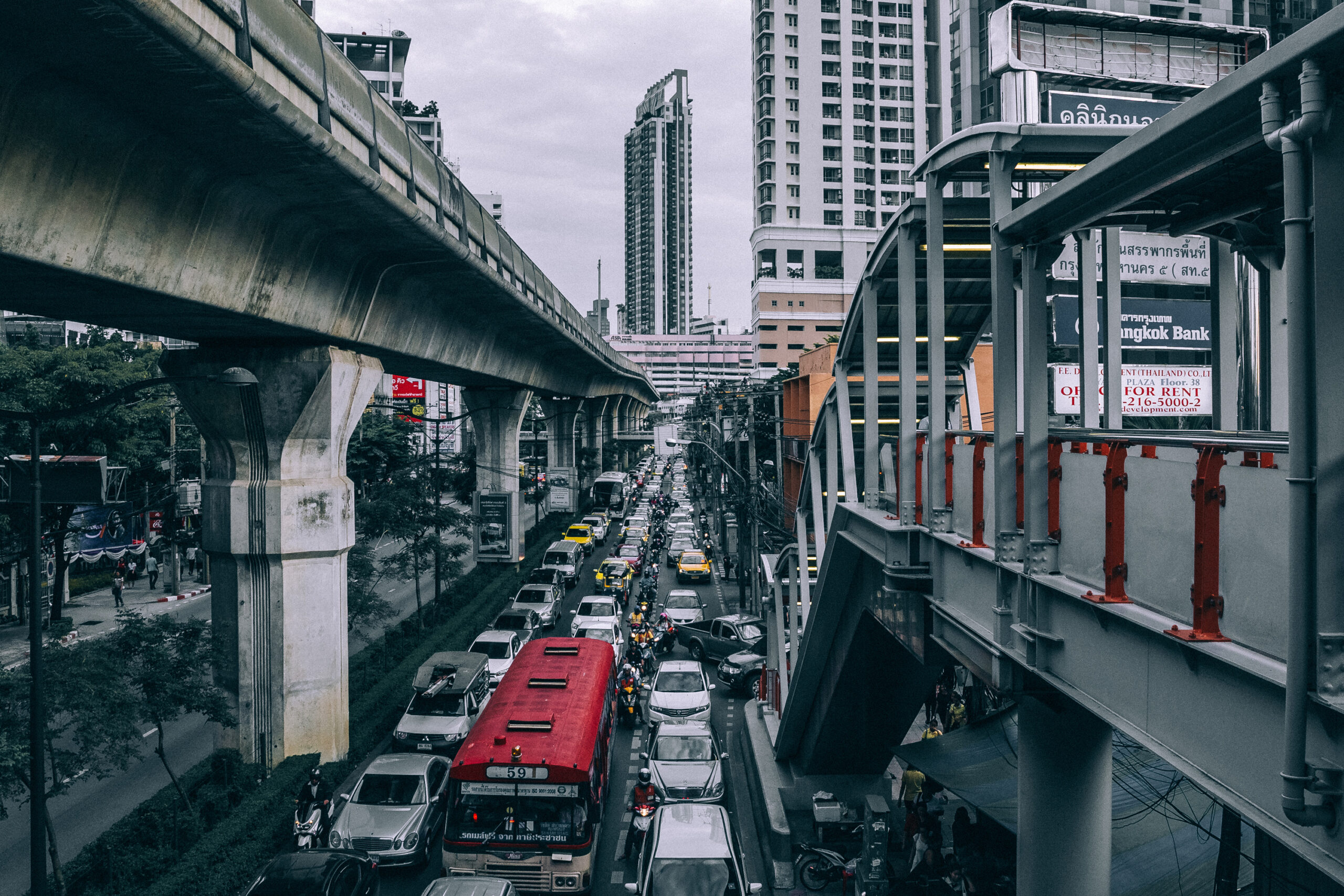 Crowded highway traffic showing how a driver's behavior can be shaped by conditions surrounding the vehicle.