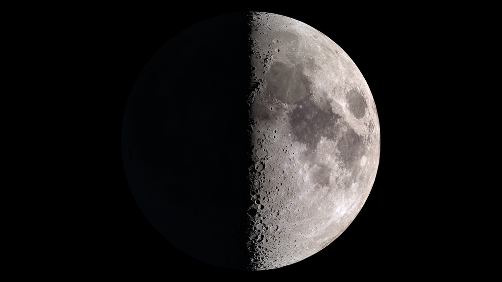 The first quarter Moon showing how side lighting makes craters and surface relief easier to see.