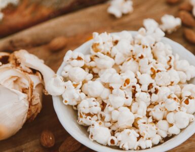 Close-up of freshly popped popcorn in a bowl