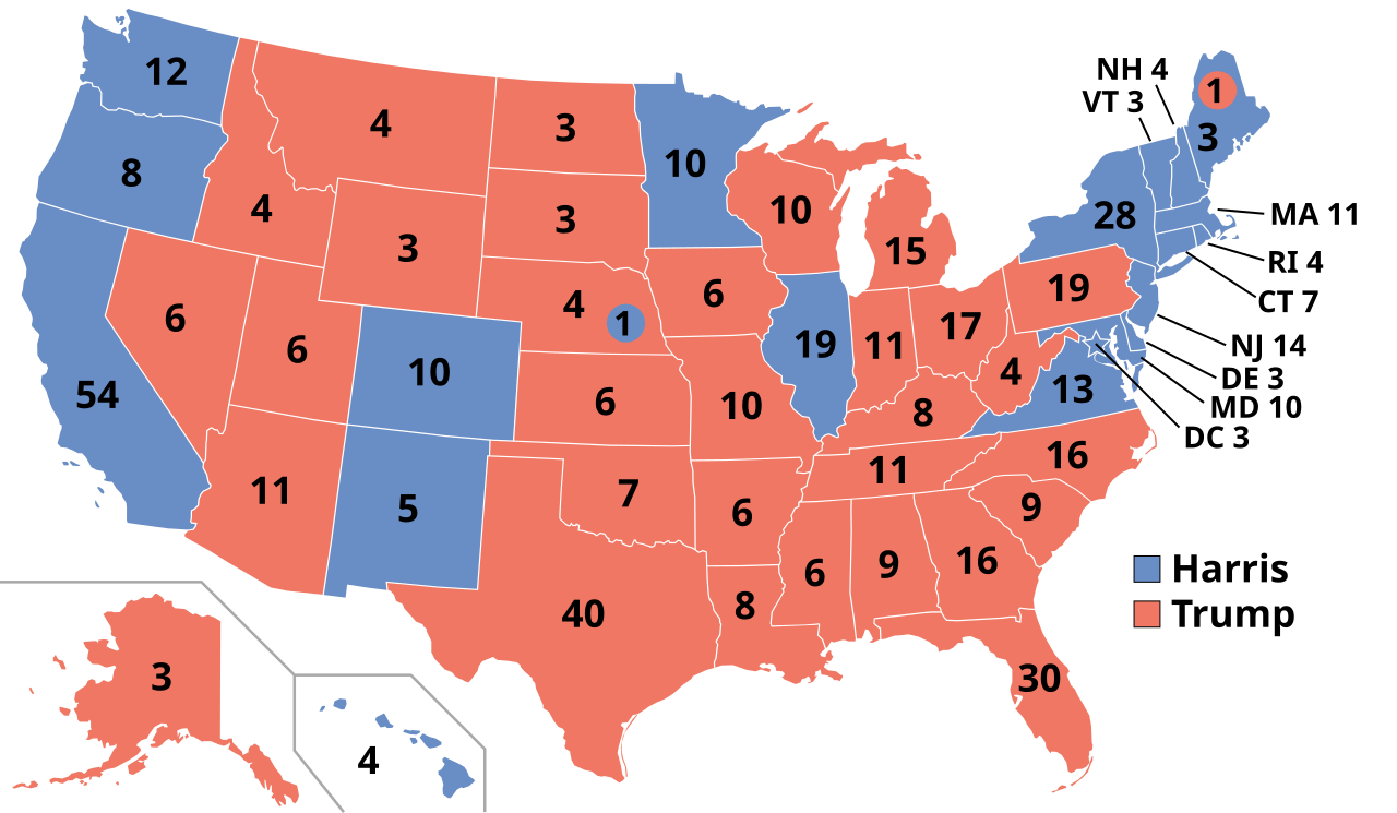 A state-by-state electoral vote map showing how House seats affect presidential election totals.
