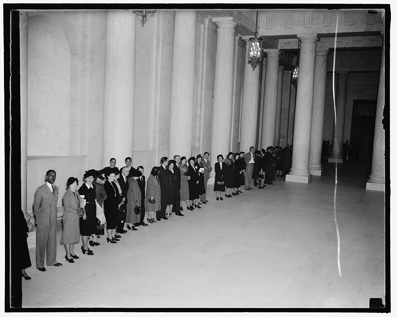 A crowd waiting outside the U.S. Supreme Court at the opening of its 1938 term