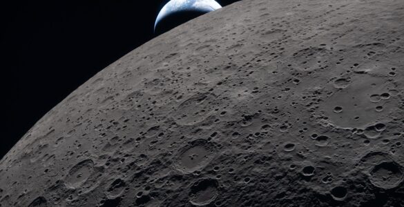 Crescent Earth setting beyond the Moon during the Artemis II lunar flyby