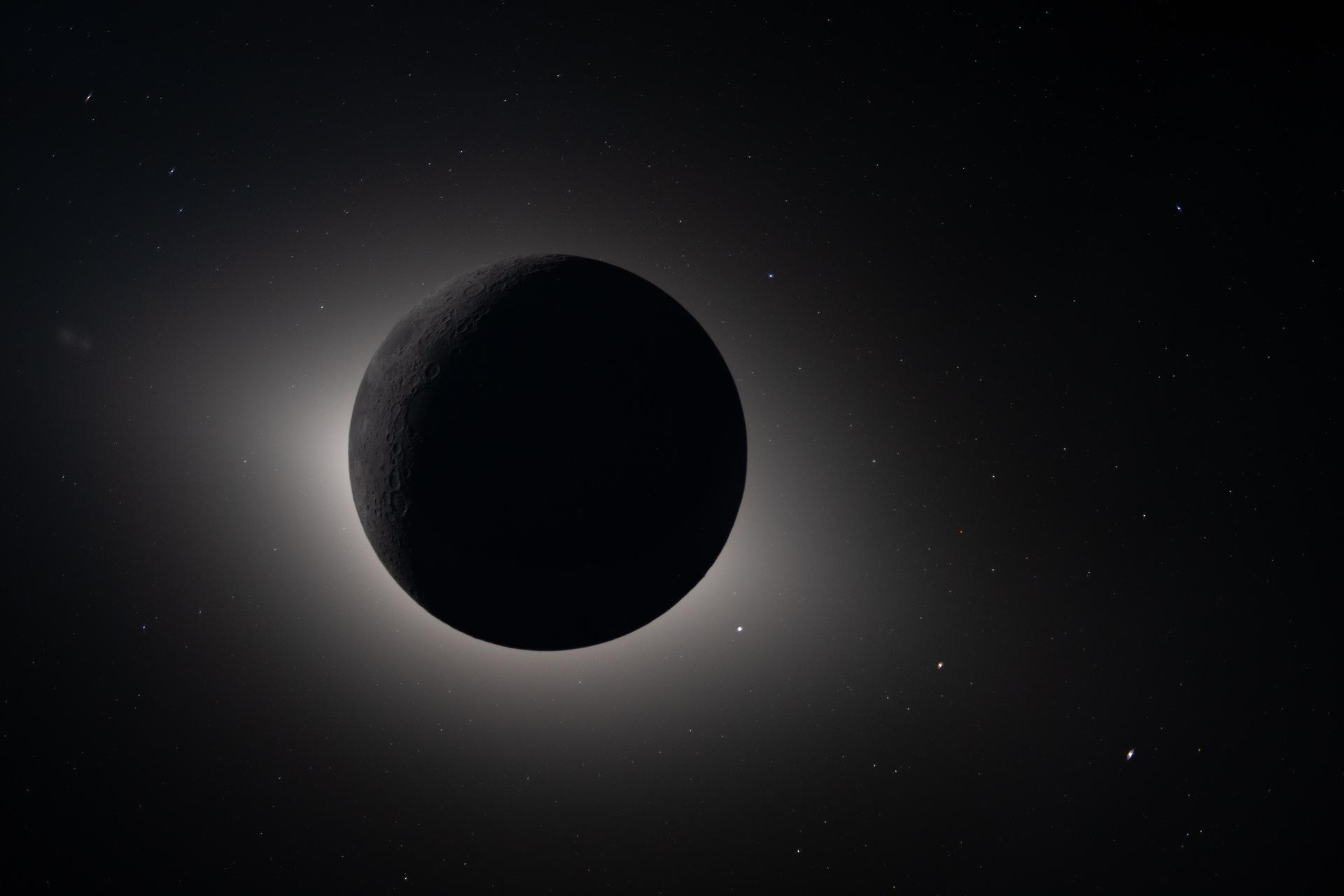 Dark Moon blocking the Sun during the Artemis II flyby