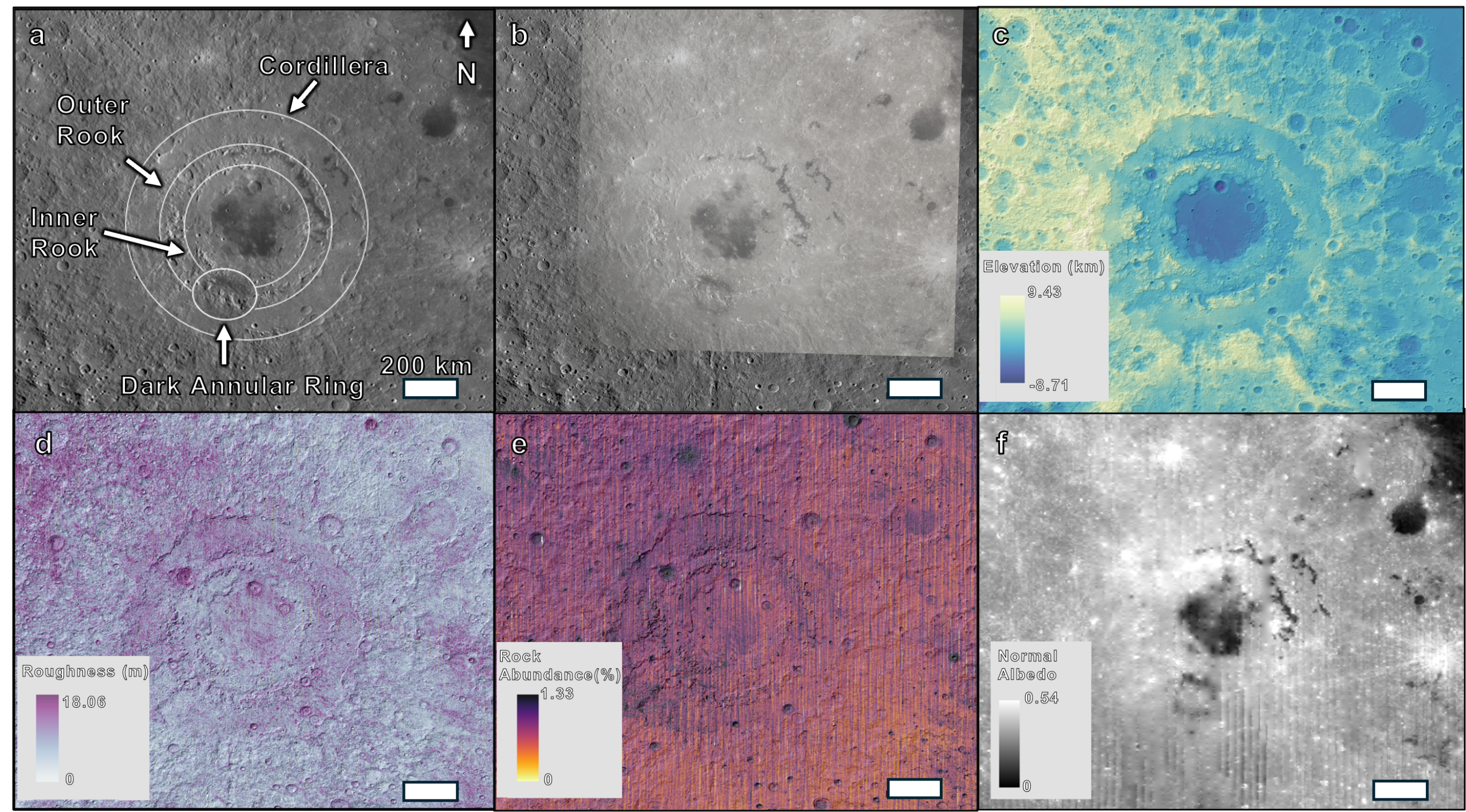 Six views compare Artemis II photographs of Orientale basin with orbital maps
