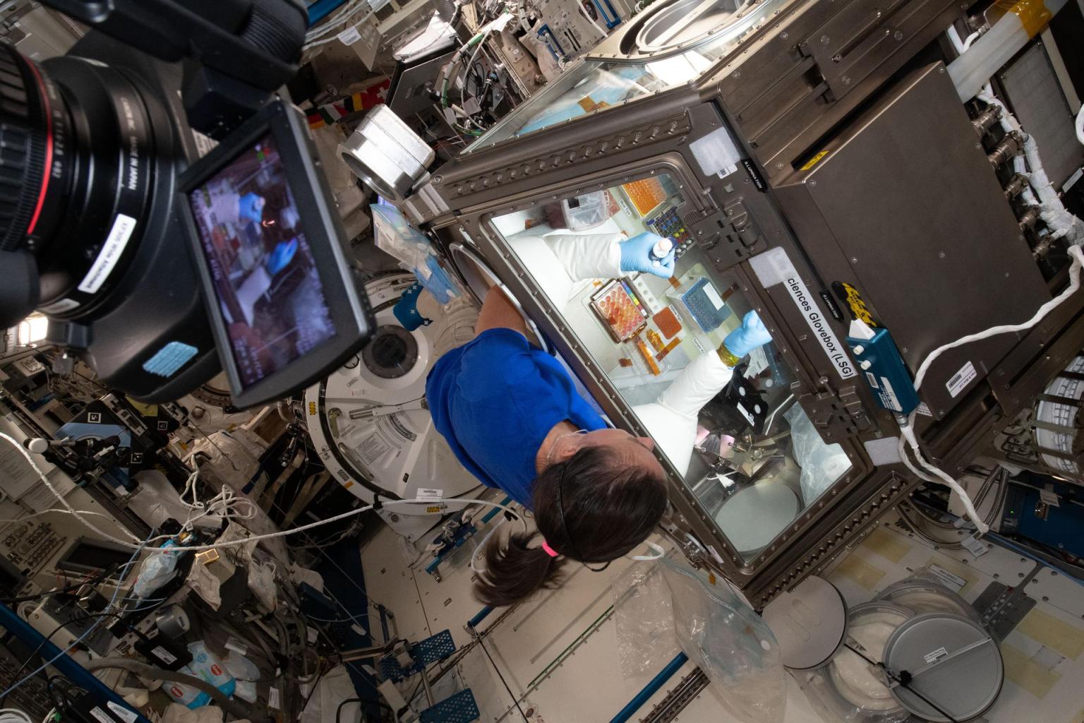NASA astronaut Megan McArthur working inside the International Space Station, which can maneuver away from tracked orbital debris.
