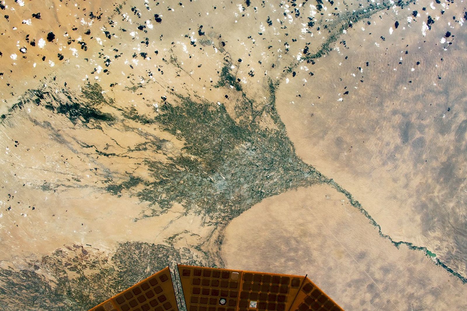 Irrigated farmland and the Karakum Canal crossing the desert in Turkmenistan