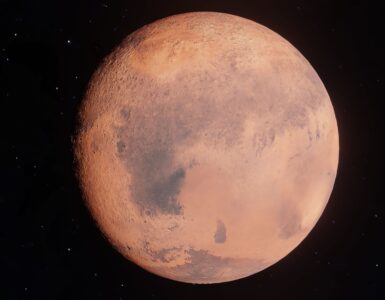 Mars glowing against the darkness of space