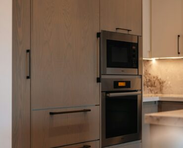 Built-in microwave oven in a modern home kitchen