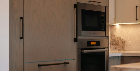 Built-in microwave oven in a modern home kitchen
