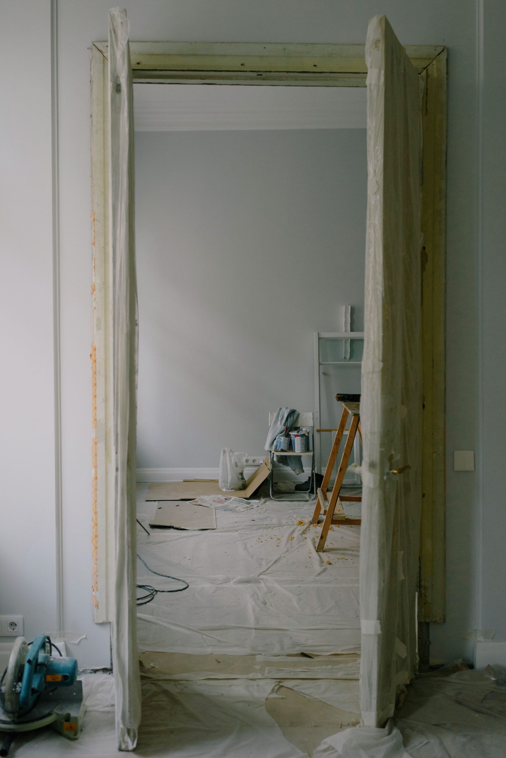 Open doorway in an apartment undergoing renovation