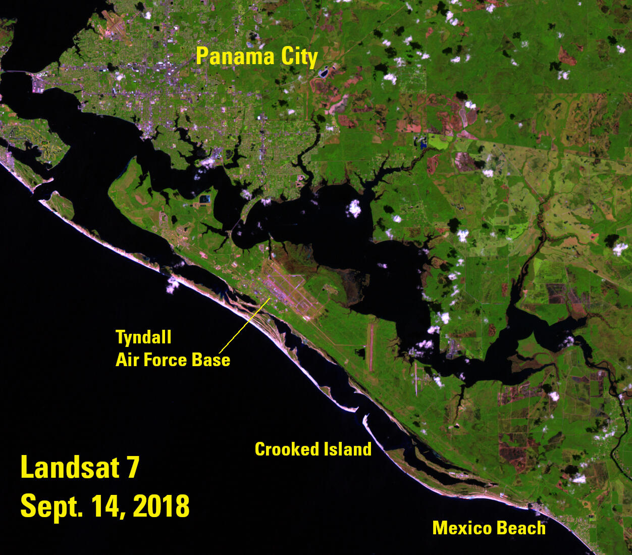 Satellite view of Panama City, Florida, before Hurricane Michael