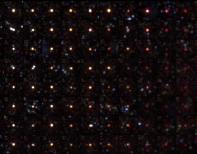 A grid of brown dwarfs observed by the SPHEREx space telescope, arranged by spectral type and temperature.