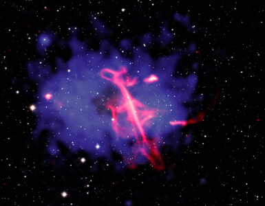 Composite view of the Treble Clef radio source inside a merging galaxy cluster