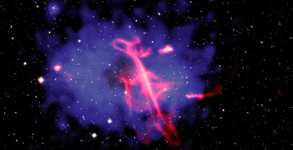 Composite view of the Treble Clef radio source inside a merging galaxy cluster
